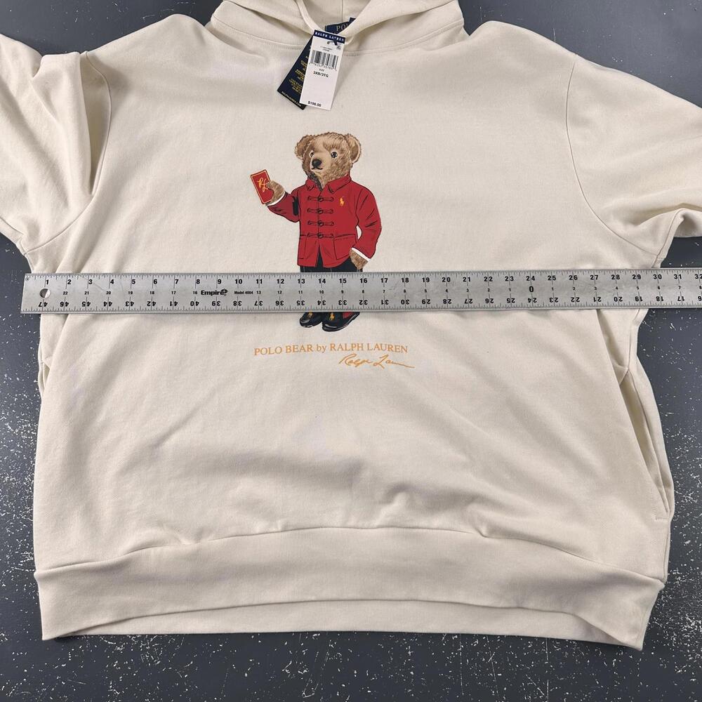 Polo Ralph Lauren Hoodie Mens 3XB Cream Ivory Teddy Bear Hand warmer Pockets NWT - Picture 5 of 7